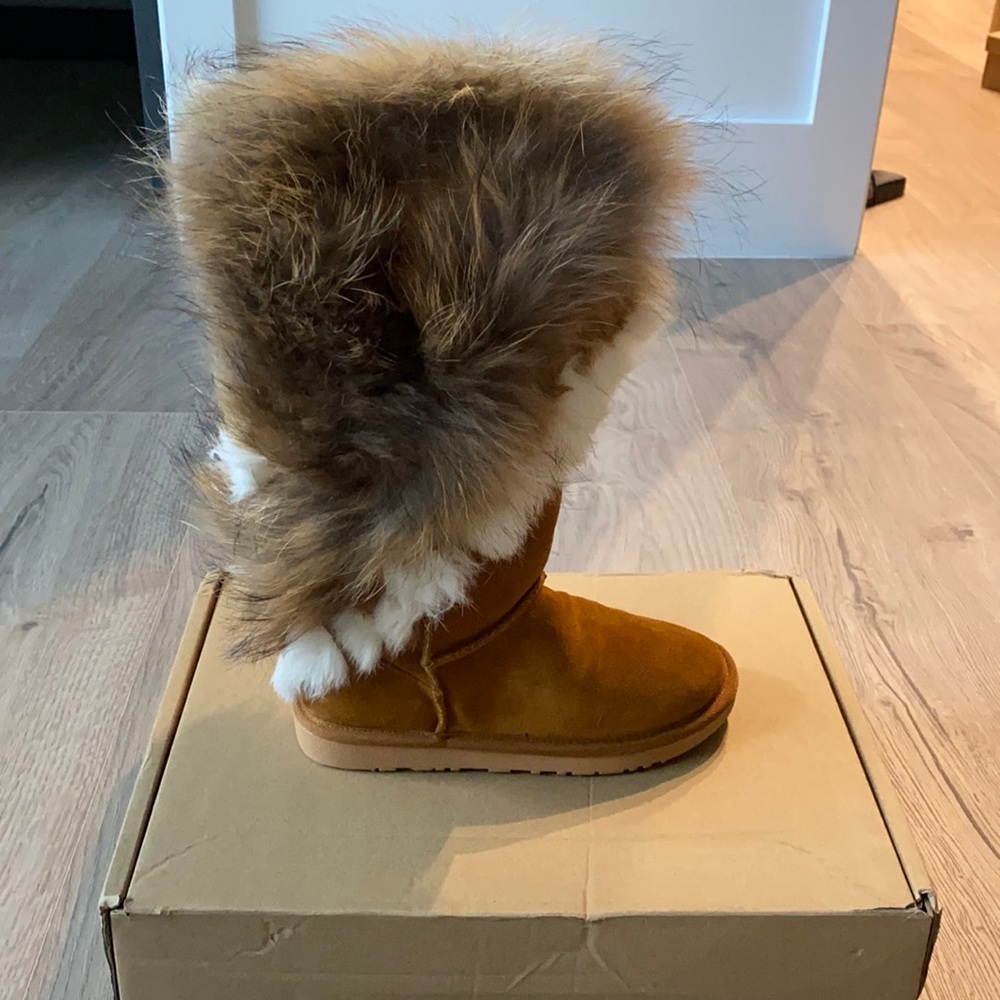Aphnus women’s md calf boots cow leather fur snow boots brand new size 7